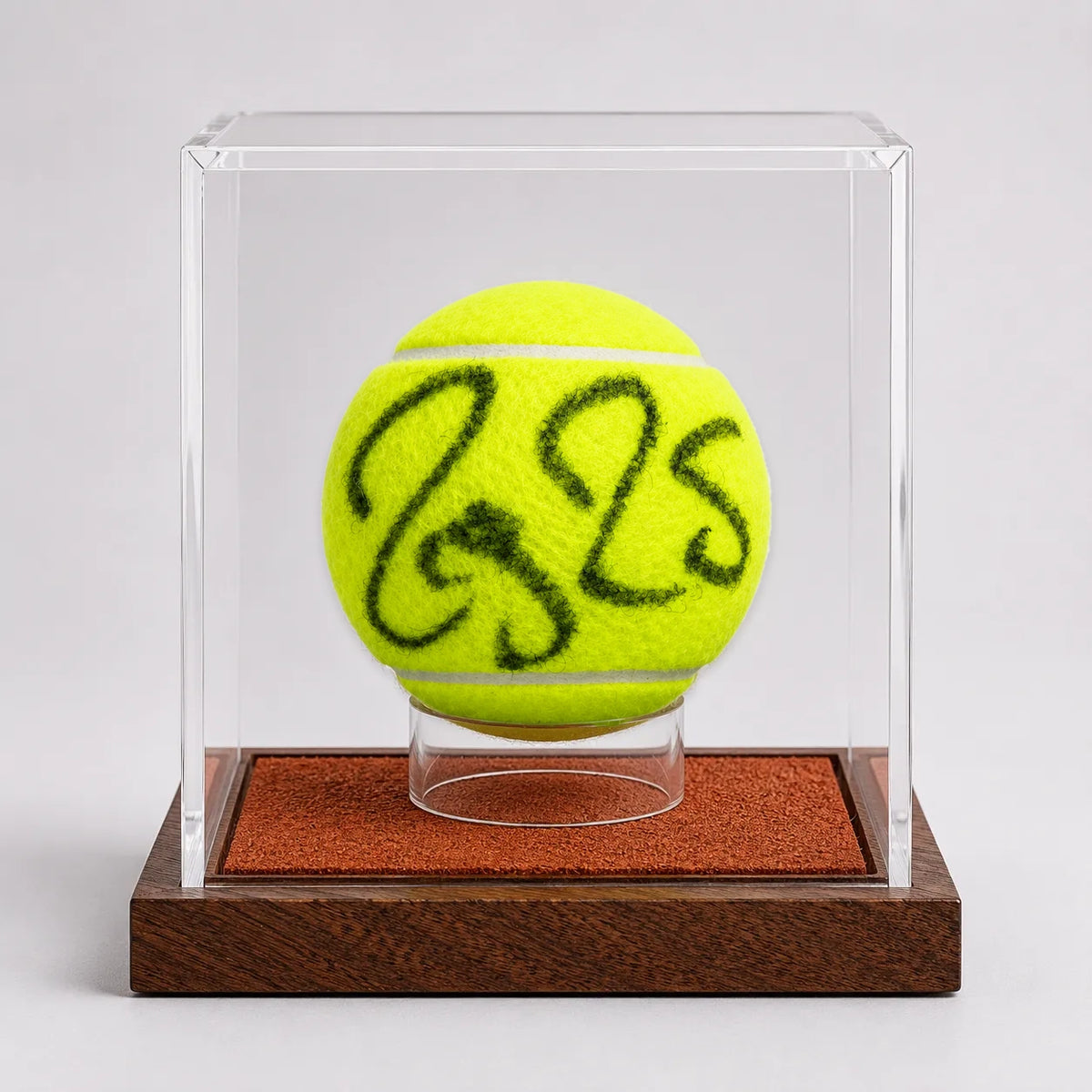 Acrylic Autographed Tennis Ball Display Case with Clay Court Wooden Base