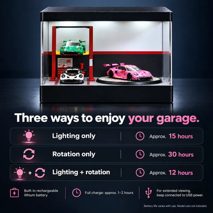 1:64 Rotating LED Display Case — Workshop Garage