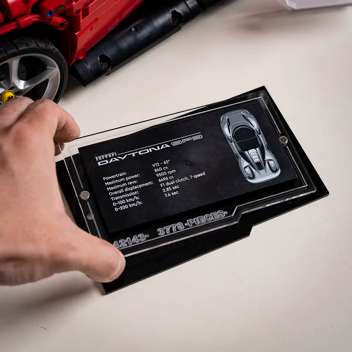 Acrylic Wall Mount for LEGO Technic 42143 Ferrari Daytona SP3 with Display Plaque