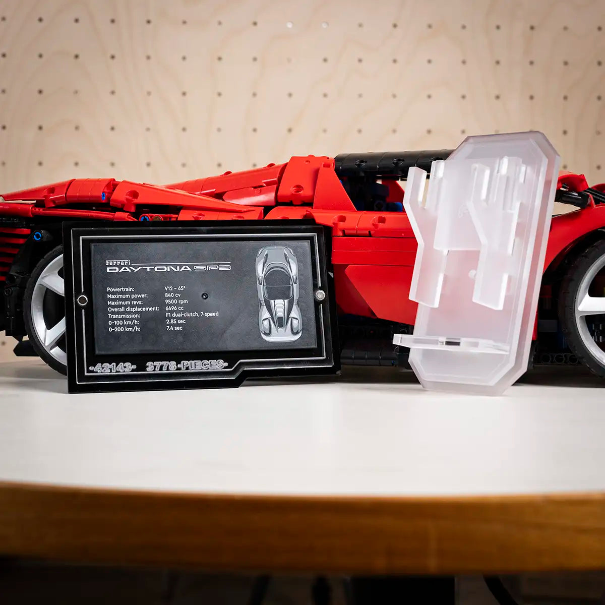 Acrylic Wall Mount for LEGO Technic 42143 Ferrari Daytona SP3 with Display Plaque