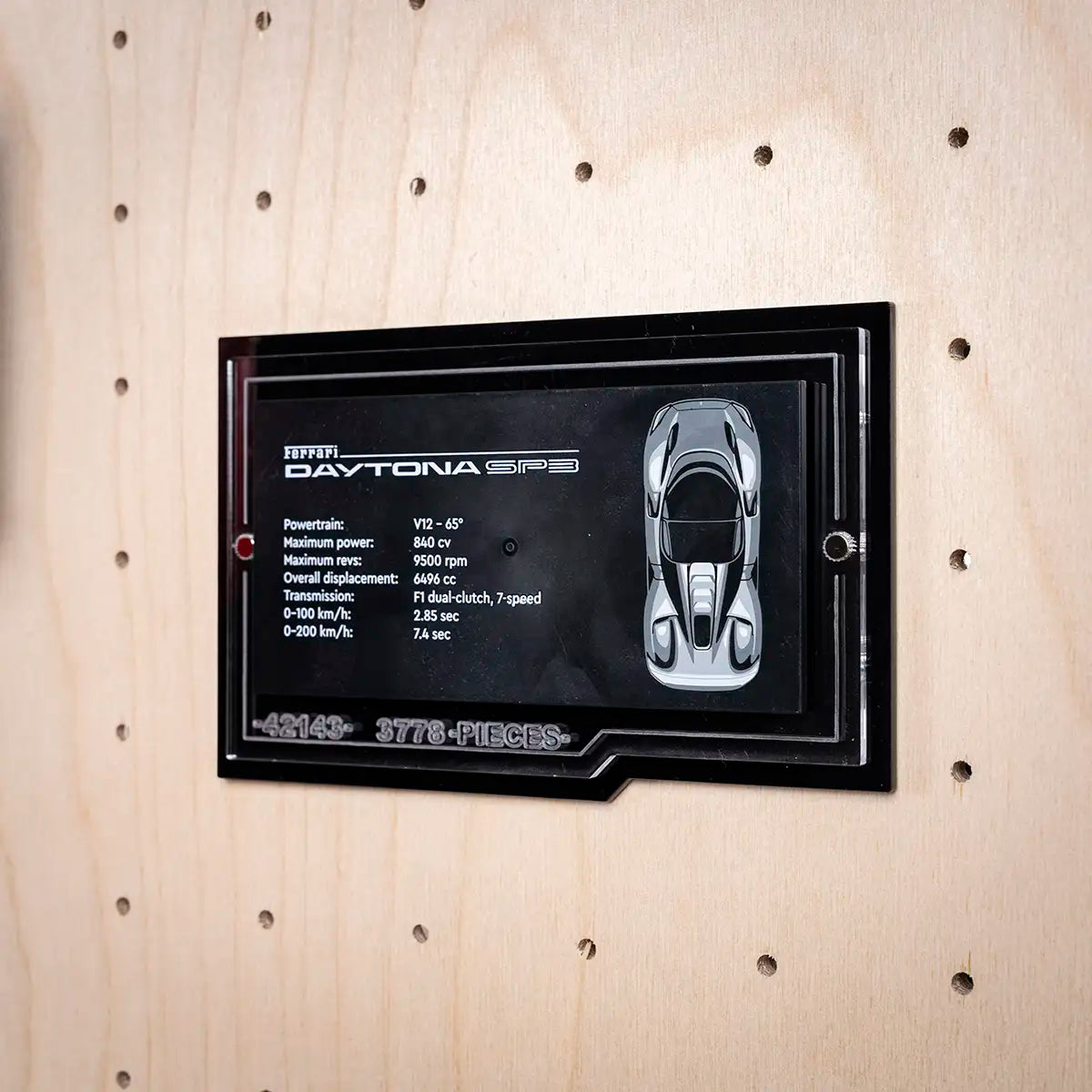 Acrylic Wall Mount for LEGO Technic 42143 Ferrari Daytona SP3 with Display Plaque