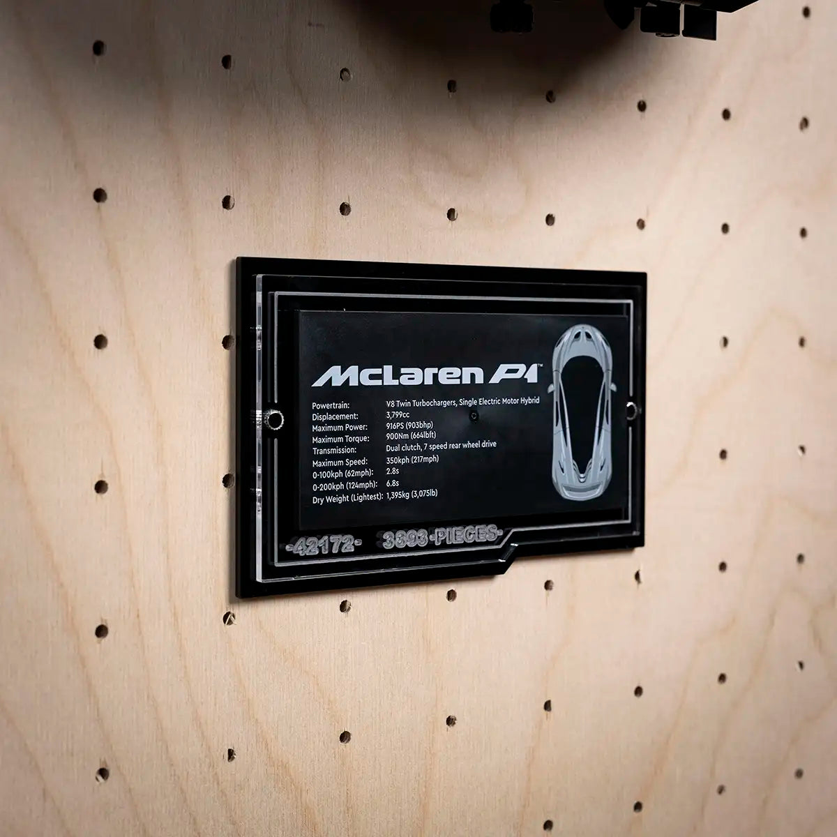 Acrylic Wall Mount for LEGO Technic 42172 McLaren P1 with Display Plaque