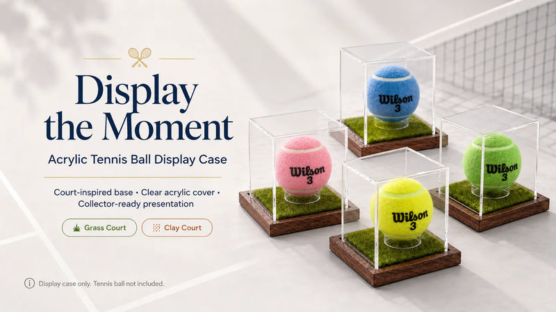 Acrylic Tennis Ball Display Case with Court-Inspired Wooden Base