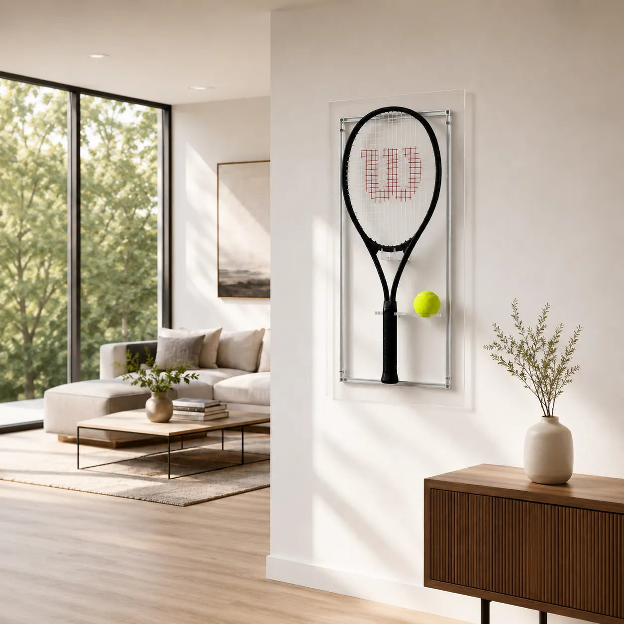 Clear Frameless Tennis Racket Display Board | Acrylic Wall Mount Tennis Display