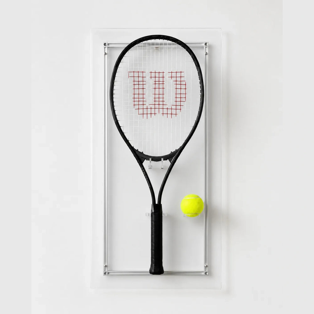 Clear acrylic tennis racket wall mount