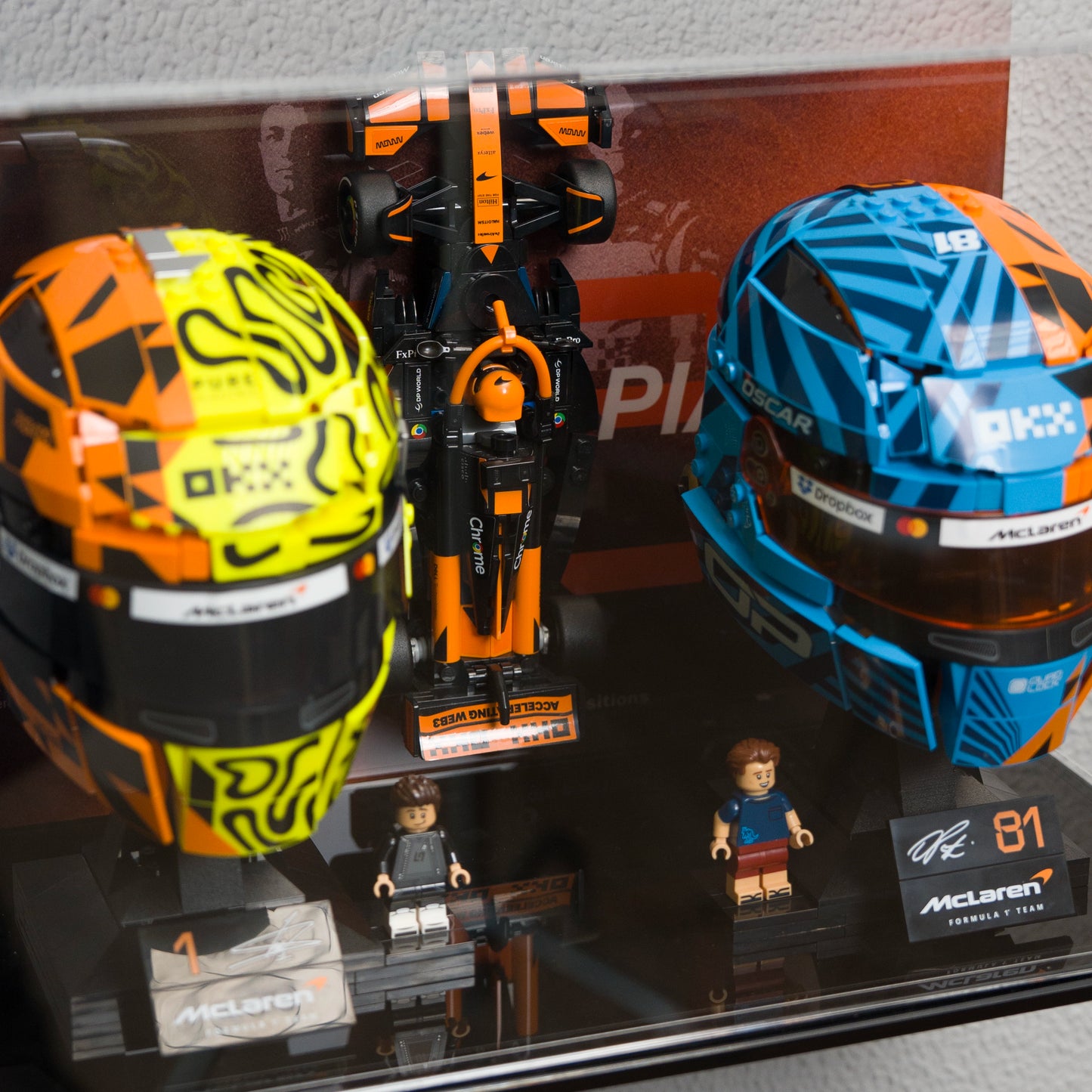 Premium Acrylic Wall Mount Display Case for LEGO® F1 McLaren Team Helmets 43017 & 43023