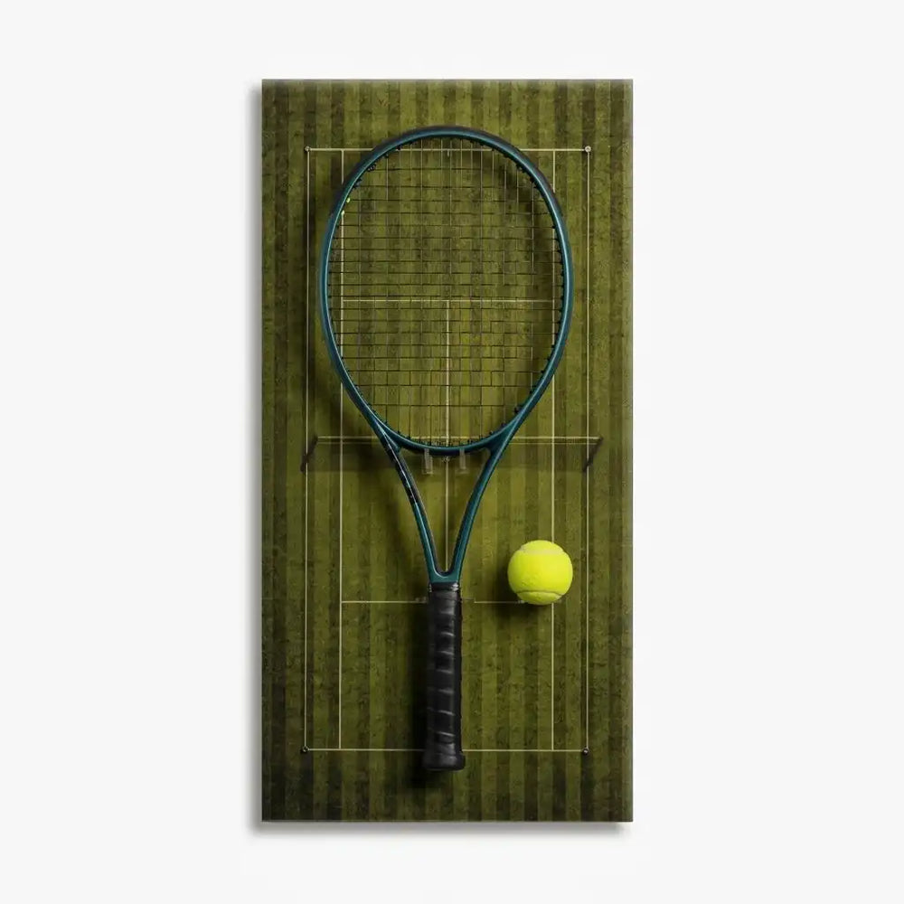 Court-inspired tennis racket display board