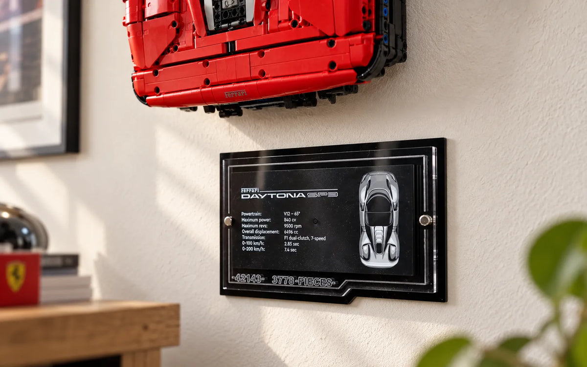 Acrylic Wall Mount for LEGO Technic 42143 Ferrari Daytona SP3 with Display Plaque
