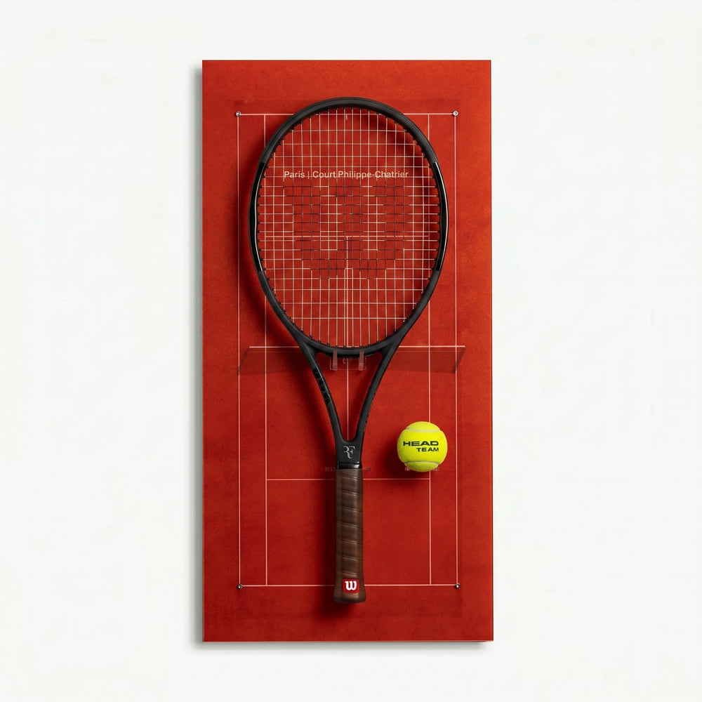 Court-inspired tennis racket display board