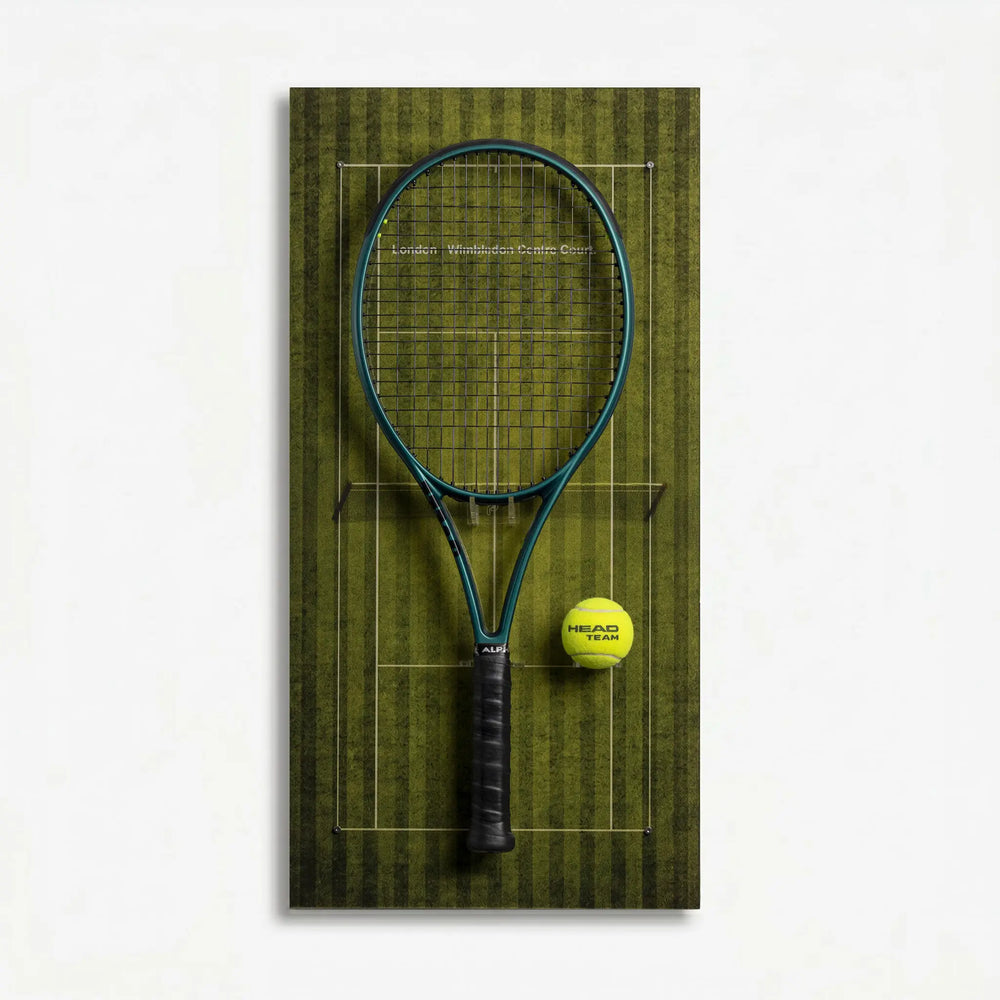 Court-inspired tennis racket display board